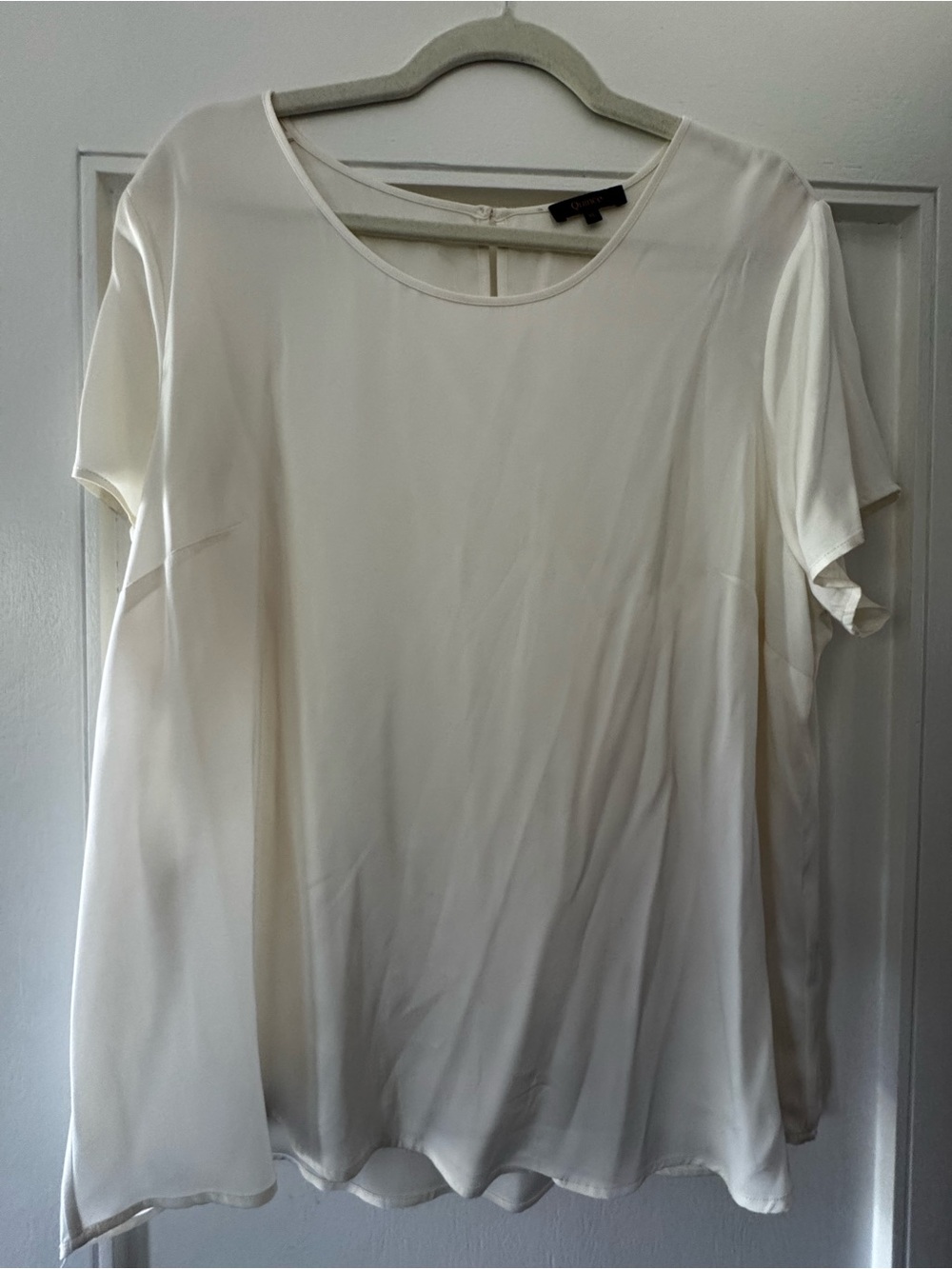 Quince Cream Short-Sleeve Scoop Neck Blouse